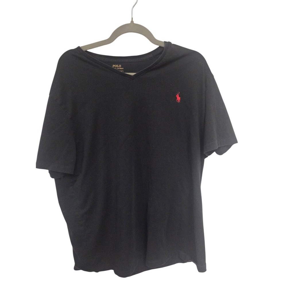 Polo Ralph Lauren Mens XL Black V-Neck Short Sleeve T-Shirt Red Pony Logo